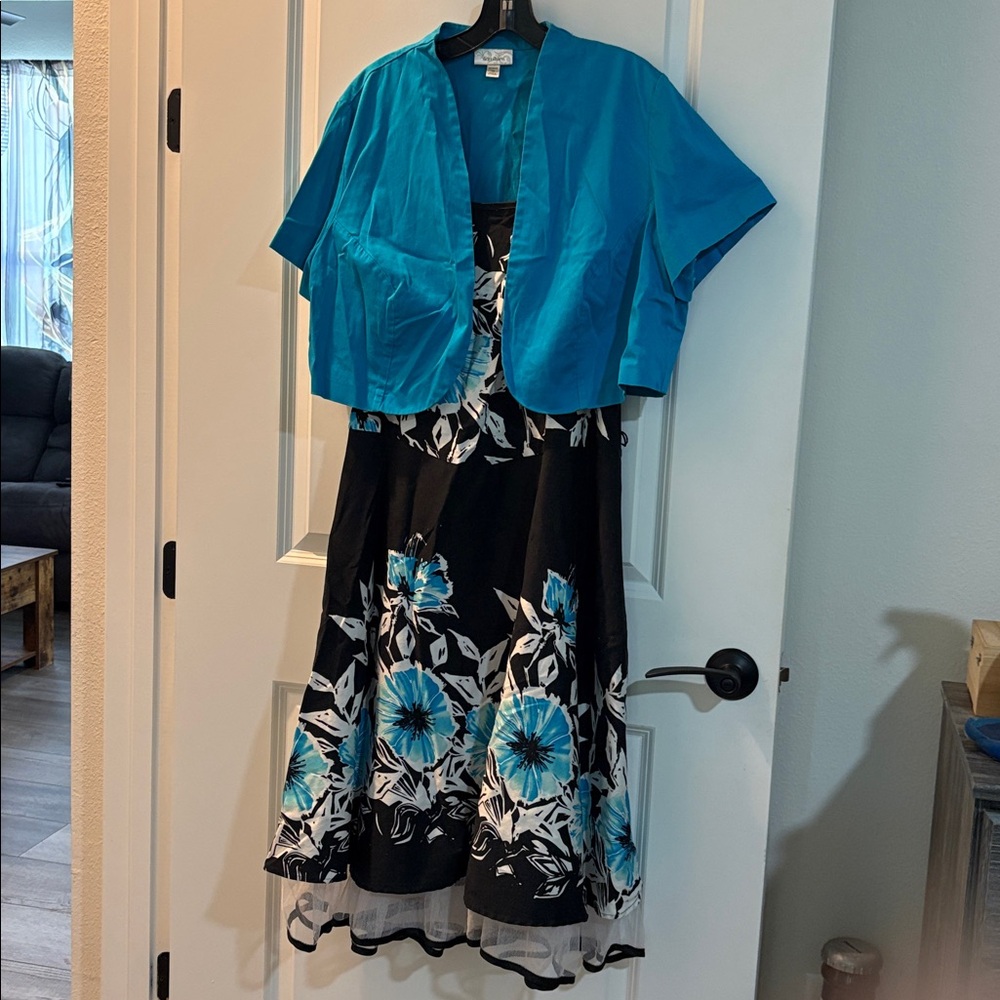 Floral Black and Blue Dress with jacket